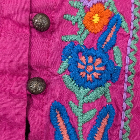 Boston Proper Pink Cotton Top Blouse Floral Embroidery Smocked Ruffle Spring 4 - Picture 6 of 11